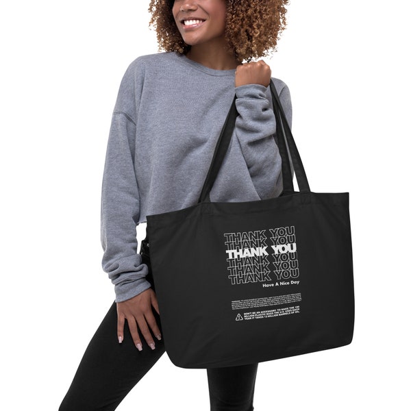 Large Black Thank You Grocery Bag | organic tote bag Reusable bag