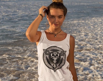 Stag Viking Tank Top | Norse Racerback | Nordic Tanks | Helm Of Awe | Vegvisir | Valknut | Gothic Graphic | Witchy Tees | Viking Tops