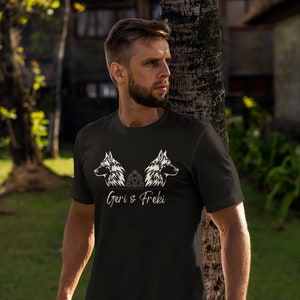 Odin&#39;s Wolves - Viking Shirt | Geri & Freki | Celtic Knot | Norse Mythology | Nordic Design | Gothic T Shirt | Viking Apparel