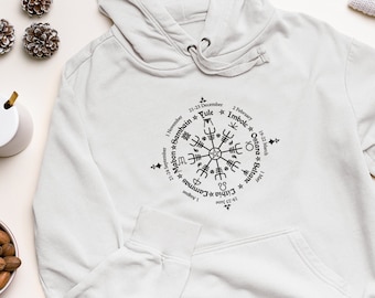 Helm Of Awe Premium Viking Hoodie | Pagan Calendar | Norse Pullover | Witchy Design | Nordic Clothing | Viking Apparel