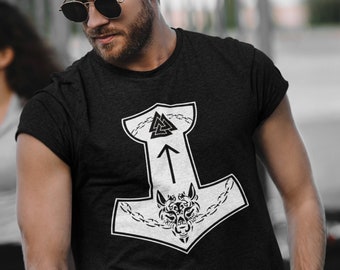 Mjolnir - Viking Shirt | Fenrir Wolf | Valknut | Norse Design | Thor's Hammer | Gothic T Shirt | Viking Apparel