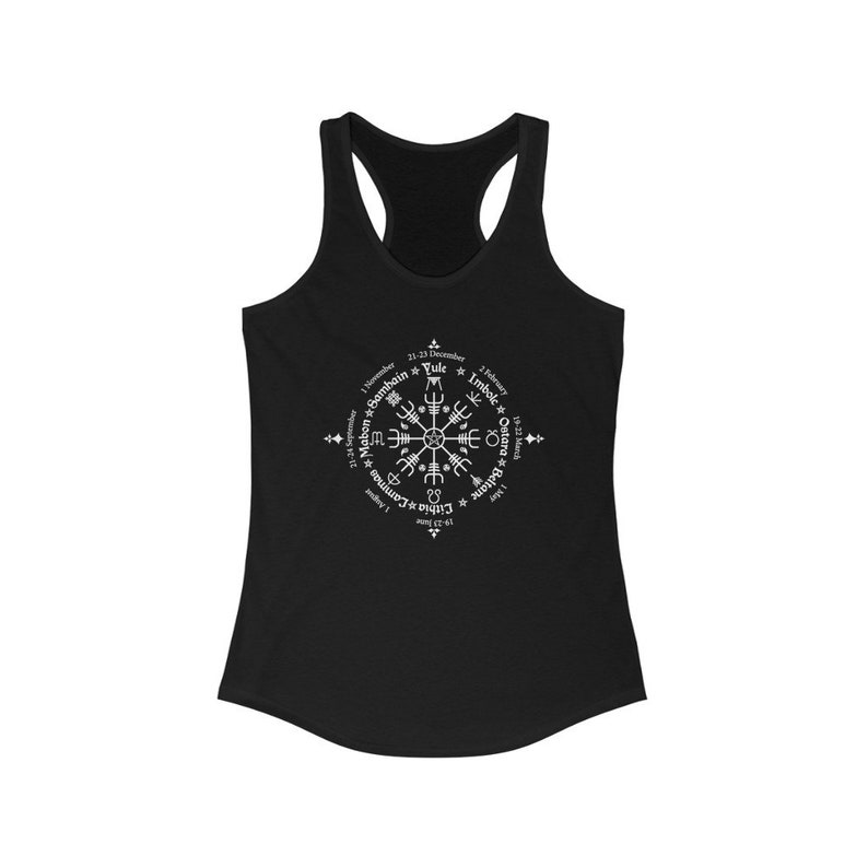 Celtic Calendar Witchy Tank Top | Viking Racerback | Witch Tank | Witchcraft Design | Helm Of Awe | Gothic Pagan Top | Wicca | Goth Apparel Solid Black