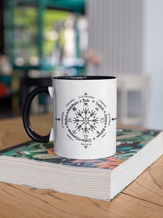 Celtic Calendar  Witchy Coffee Mug | Viking 11oz Coffee Cup | Witch Photo Mug | Helm Of Awe | Pagan Coffee Mug | Norse Ceramic Cup
