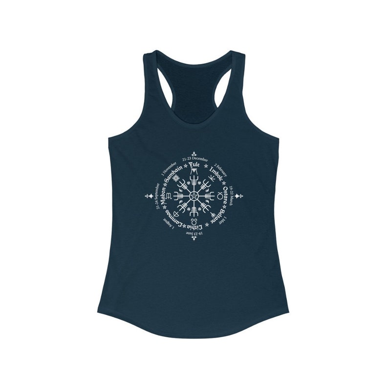 Celtic Calendar Witchy Tank Top | Viking Racerback | Witch Tank | Witchcraft Design | Helm Of Awe | Gothic Pagan Top | Wicca | Goth Apparel Solid Midnight Navy