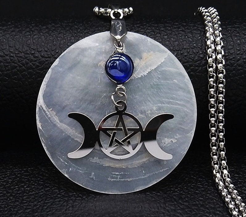 Moon Sun Pentagram Wiccan Necklaces Stainless Steel Shell | Etsy