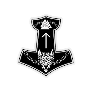 Mjolnir - Viking Sticker | Fenrir Wolf | Norse Decals | Viking Vinyl | Thor&#39;s Hammer | Gothic Sticker | Viking Accessories