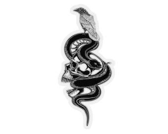 Gothic Skull Snake Sticker | Witch Sticker | Raven Kiss-Cut Vinyl | Witchy Skull Decal | Norse Decals | Gothic Accessories