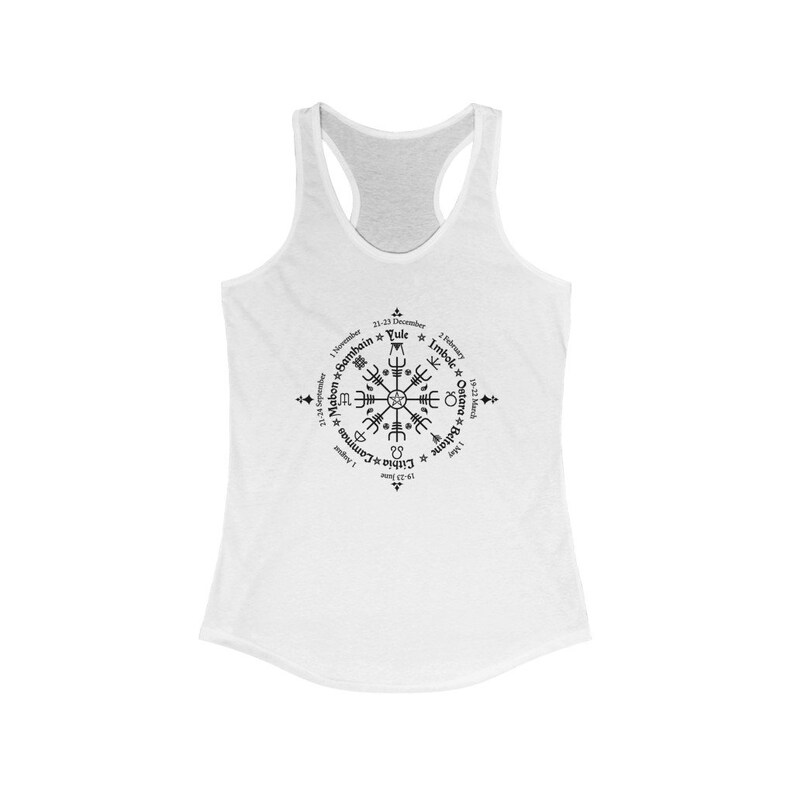 Celtic Calendar Witchy Tank Top | Viking Racerback | Witch Tank | Witchcraft Design | Helm Of Awe | Gothic Pagan Top | Wicca | Goth Apparel Solid White