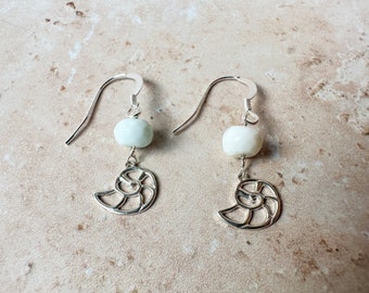 Nautilus silver sea shell and Peruvian opal earrings