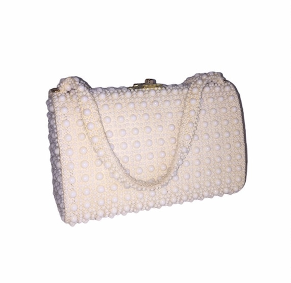 Vintage Off White Beaded Handbag
