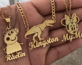 Personalized Name And Cartoon Character Necklaces Pendants Customized Jewelry Nameplate Choker Necklace For Him Her Kids