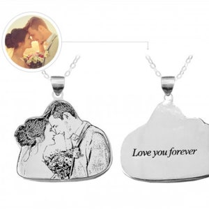 Personalized Photo Pendant Necklace, Custom Photo Necklace, Couple Necklace, Custom Engraving Necklace,Gift Idea, Sterling Silver Necklace