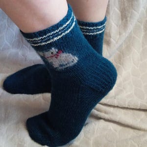 Socks with cats, cute, knitted with embroidery.