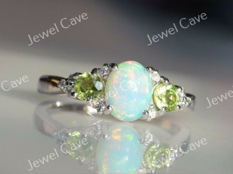 Diamond ring Ethiopian Opal And Peridot Engagement Ring For Women,925 Sterling Silver Jewelry Handmade ring christmas ring