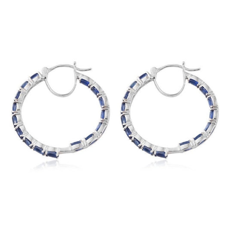 Hoops Earring,Huggies Earrings,Dangle Earring Blue Kyanite Sterling Silver Hoop Earring Gift For Her Gift For Mom Wife Sister