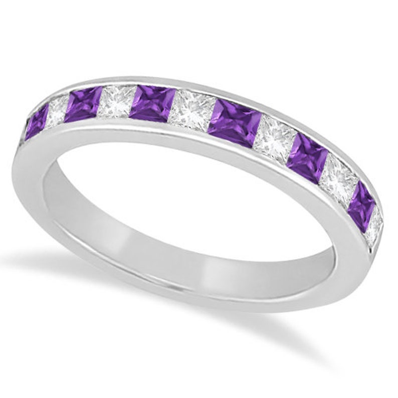 Natural purple Amethyst /& Diamond channel setting Wedding sterling silver Ring birthstone ring women ring gemstone ring ring for mom