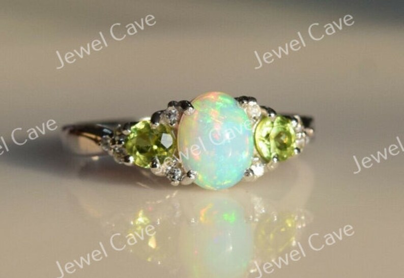 Diamond ring Ethiopian Opal And Peridot Engagement Ring For Women,925 Sterling Silver Jewelry Handmade ring christmas ring