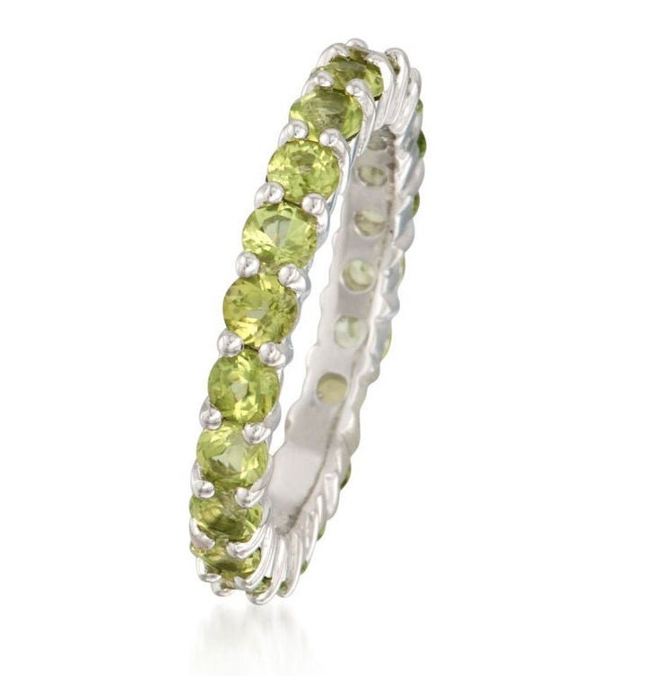 Natural peridot round full eternity ring band august | Etsy