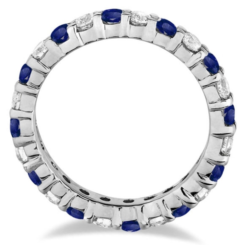sapphire band promise ring band designer band birthstone band Natural Blue sapphire and Diamond eternity sterling silver Ring Band