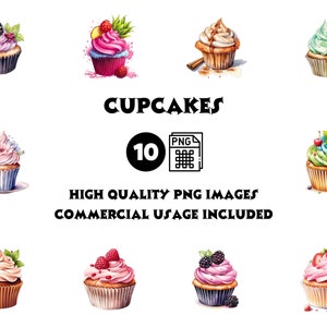 Watercolor Cupcake Birthday Clipart | Dessert Clipart | Cake Clipart | Bakery Clipart | Food Clipart | Sweets Clipart