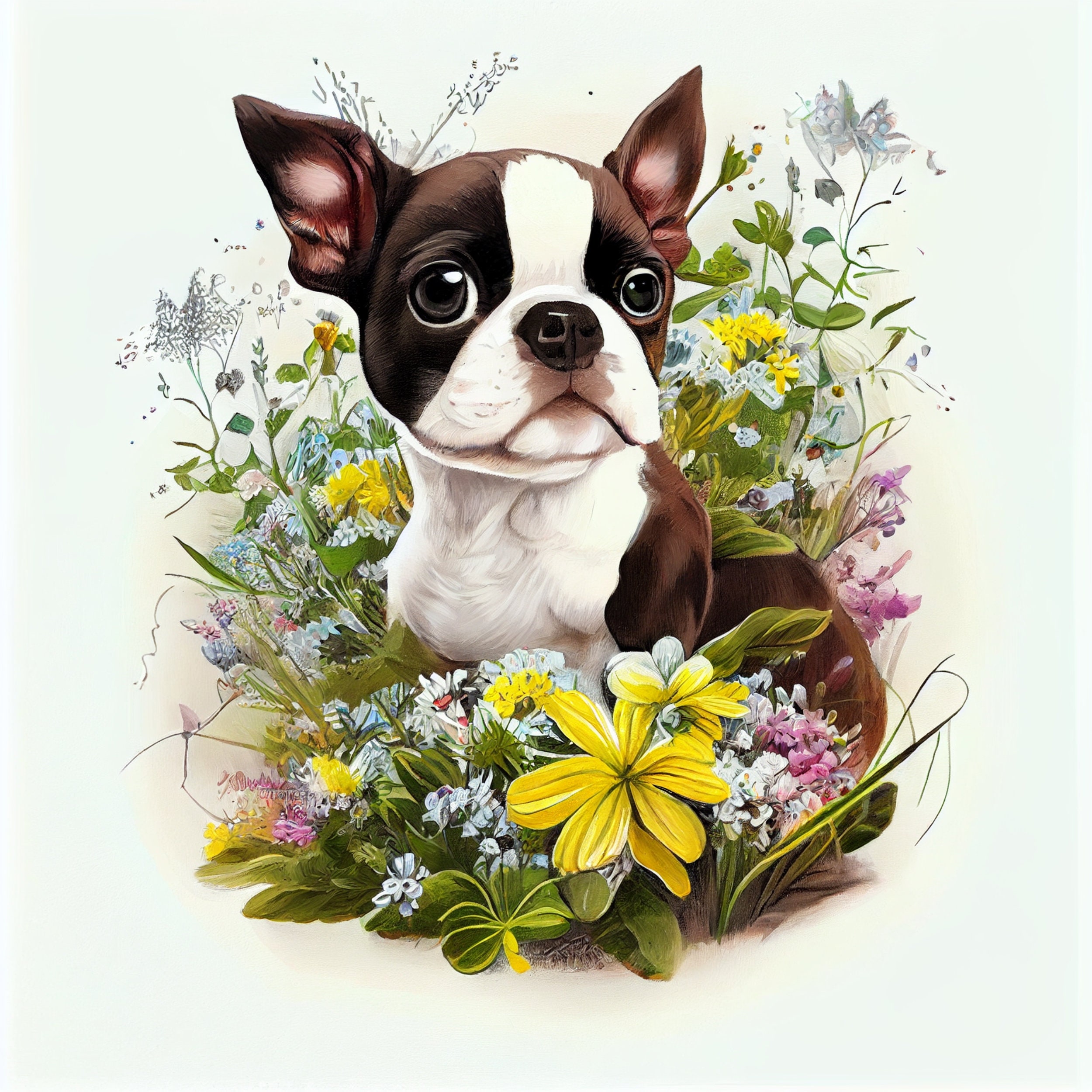 Boston Terrier Puppy Digital Painting Clipart, Boston Terrier Printable ...