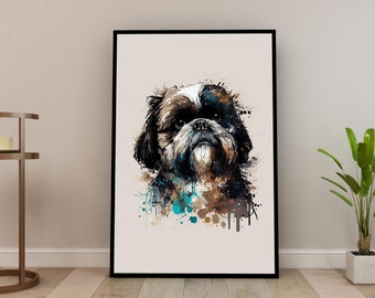 Retrato de perro Shih Tzu en acuarela PNG, descarga digital de mascotas