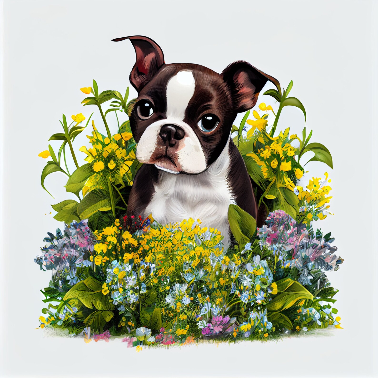 Boston Terrier Puppy Digital Painting Clipart, Boston Terrier Printable ...
