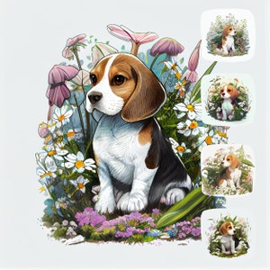 Beagle Puppy Clipart Bundle – 15 Watercolor JPGs for Crafts & Nursery Decor