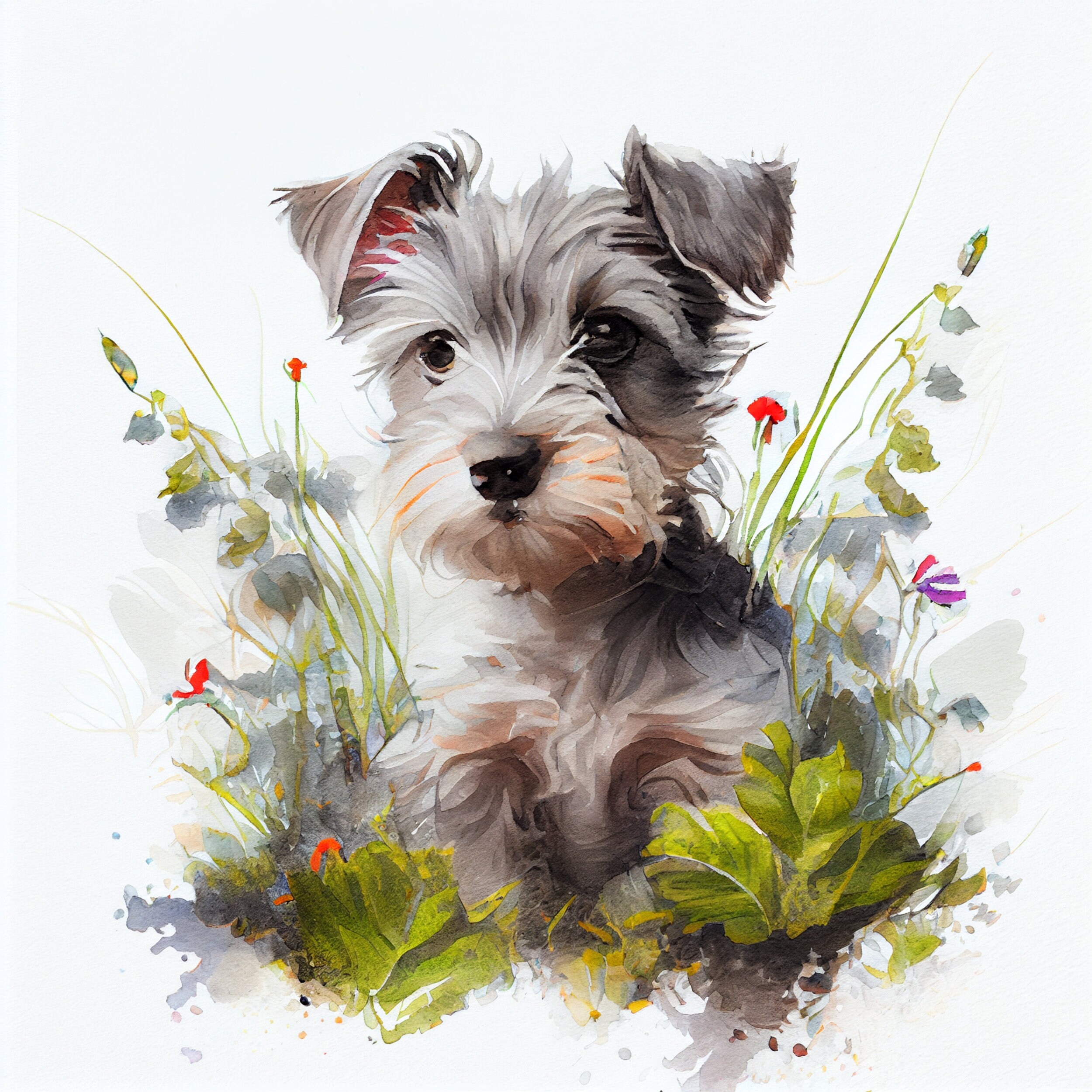Mini Schnauzer Puppy Digital Watercolor Clipart Cute Schnauzer Dog