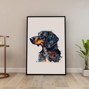 Dachshund Watercolor Art Print – Printable Dachshund Wall Art, Pet Portrait, Instant Download PNG