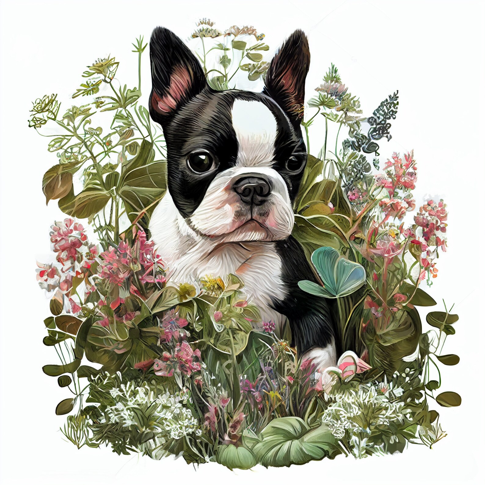 Boston Terrier Puppy Digital Painting Clipart, Boston Terrier Printable ...