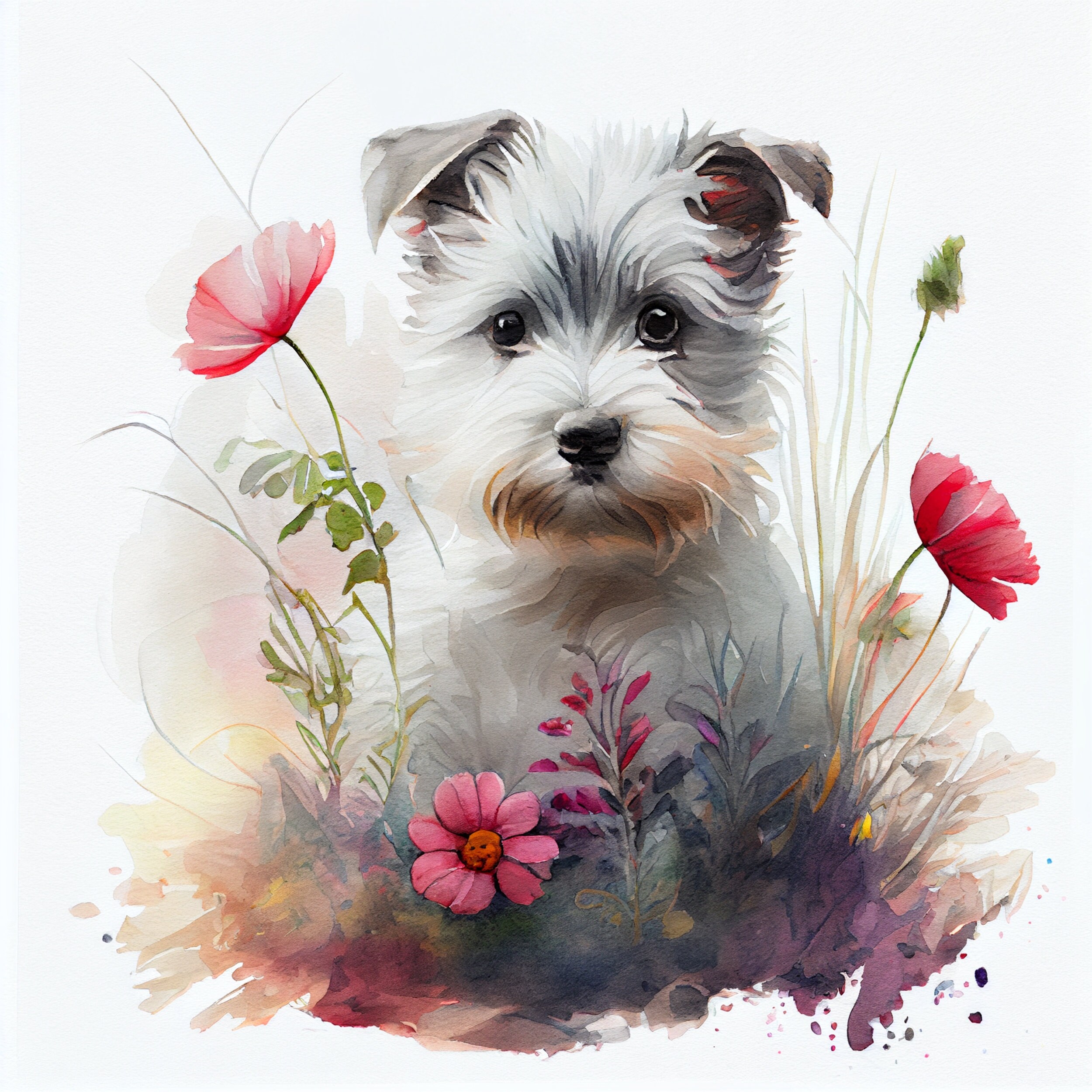 Mini Schnauzer Puppy Digital Watercolor Clipart Cute Schnauzer Dog