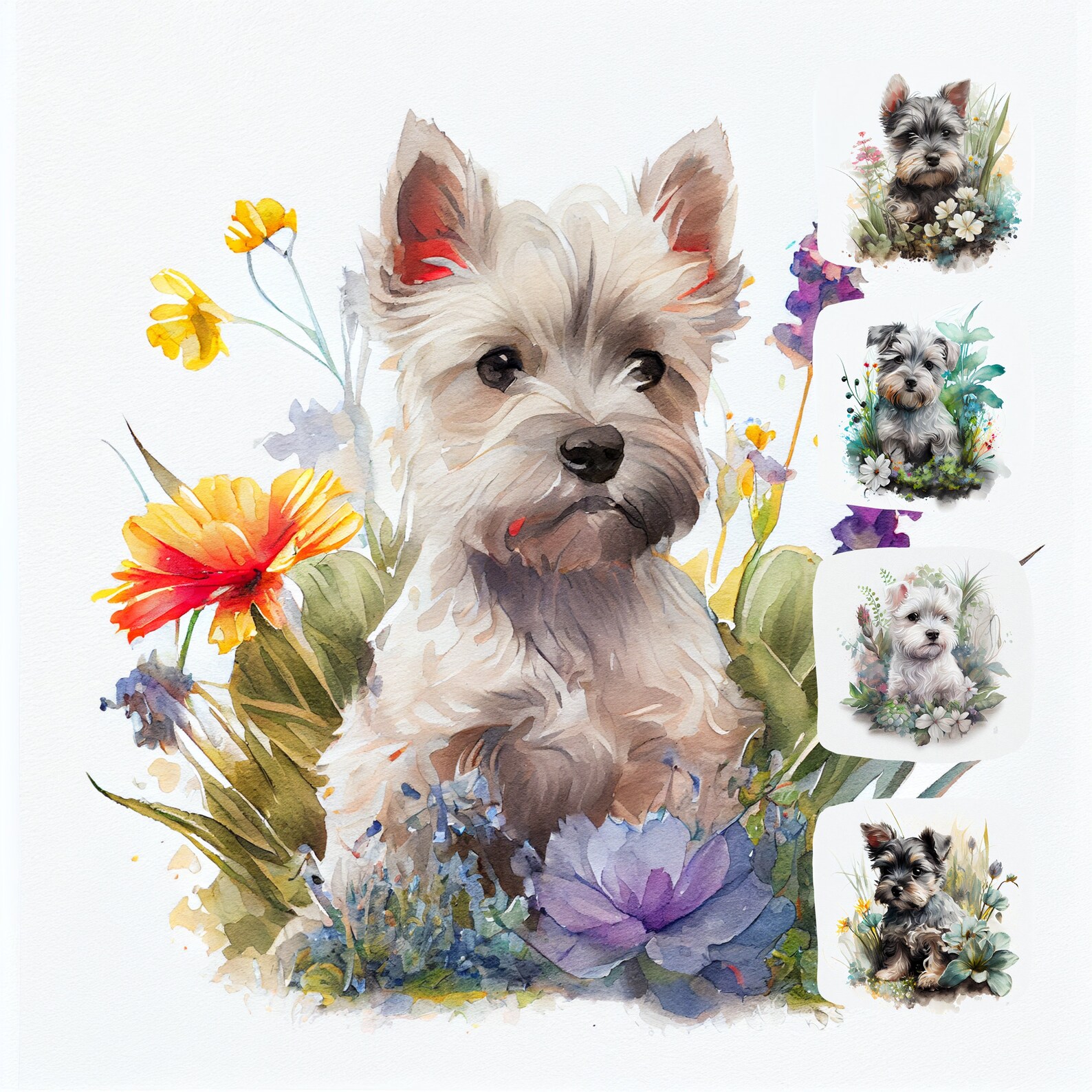 Mini Schnauzer Puppy Digital Watercolor Clipart Cute Schnauzer Dog