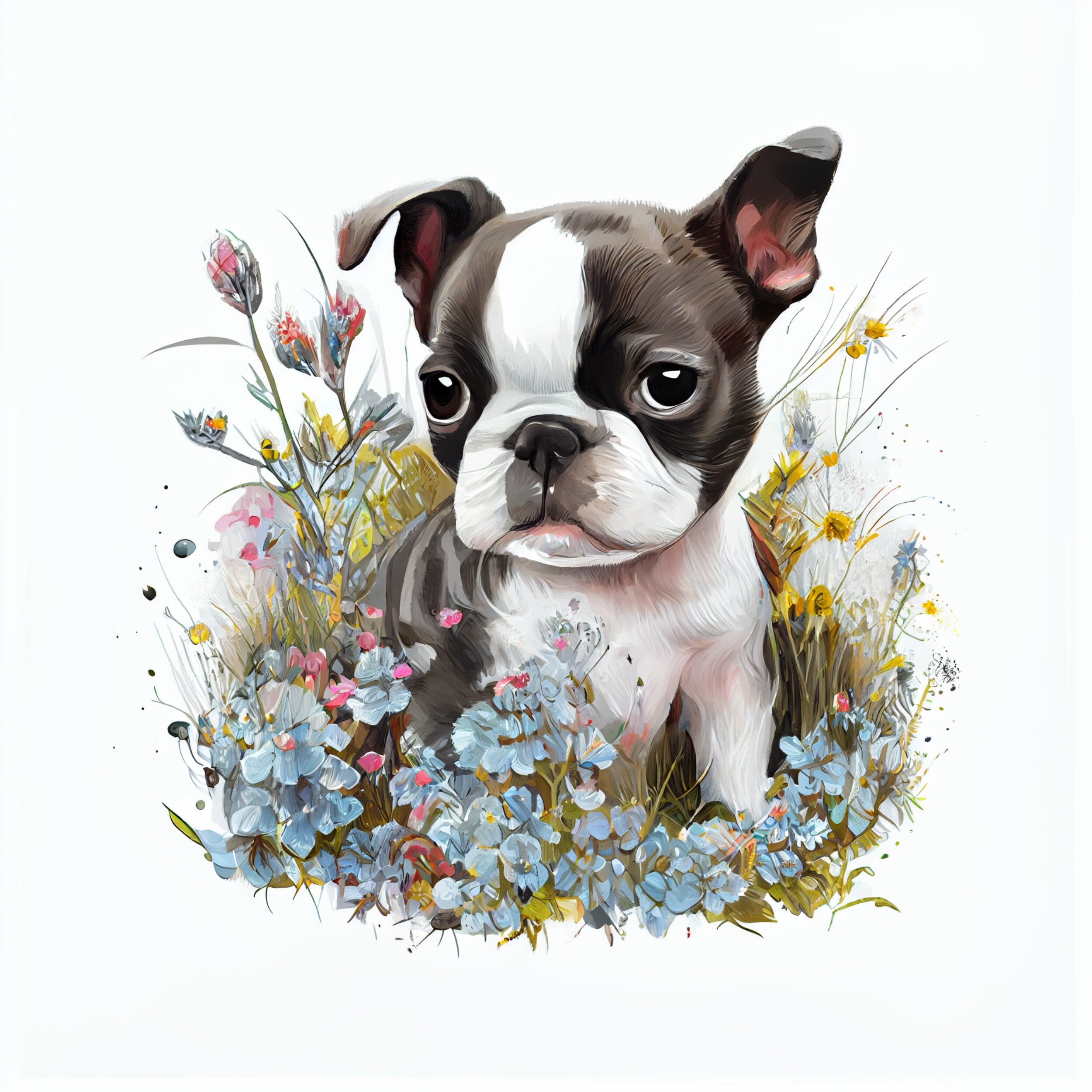 Boston Terrier Puppy Digital Painting Clipart, Boston Terrier Printable ...