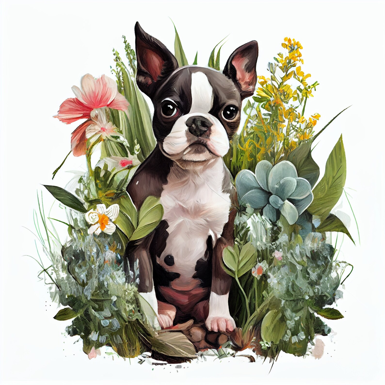 Boston Terrier Puppy Digital Painting Clipart, Boston Terrier Printable ...