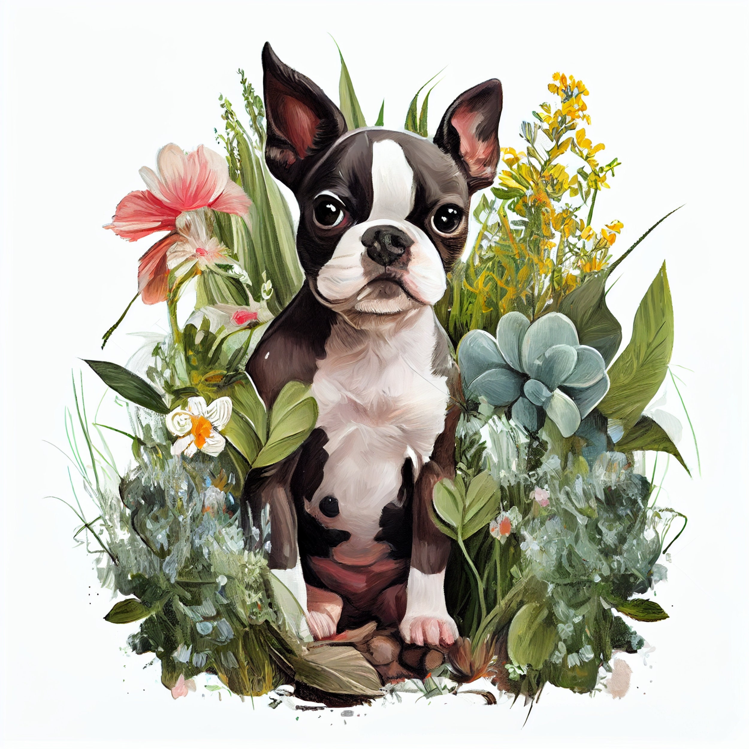 Boston Terrier Puppy Digital Painting Clipart, Boston Terrier Printable ...