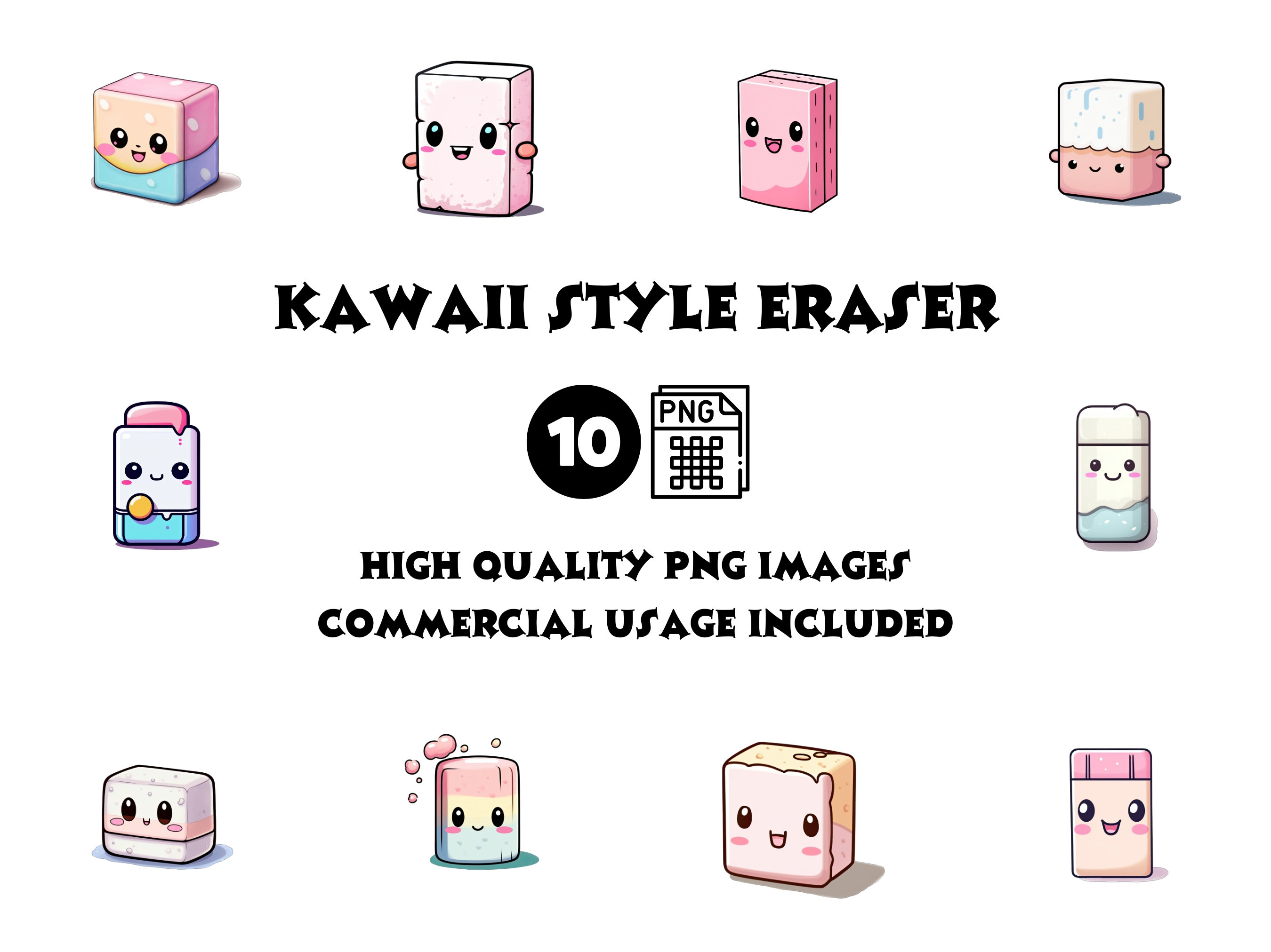 Kawaii Style Eraser Clipart Pencil Eraser Back to School Etsy