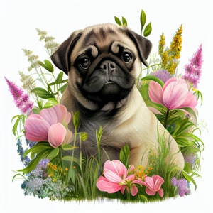Pug Puppy Digital Watercolor Clipart, Pug Puppy Breed Printable ...