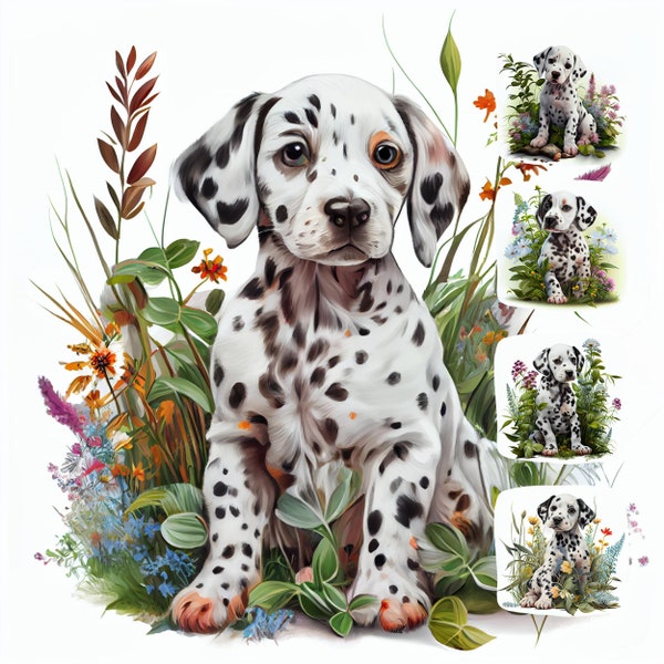 Dalmatian Puppy Digital Watercolor Clipart, Dalmatian Breed Printable Wall Art, Design Resource, Digital Paper Pack