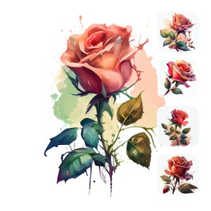 Rose Blume Digital Aquarell Clipart Rose Blume druckbare Wand Kunst Design Ressource Digital Paper Pack