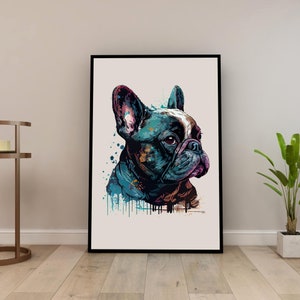 French Bulldog Watercolor Portrait | Printable Dog Wall Art | Frenchie PNG Download