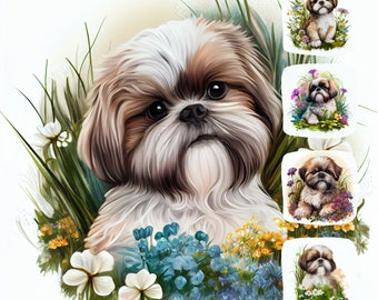 Aquarel clipart shih-tzu-puppy, 17 jpg-illustraties honden