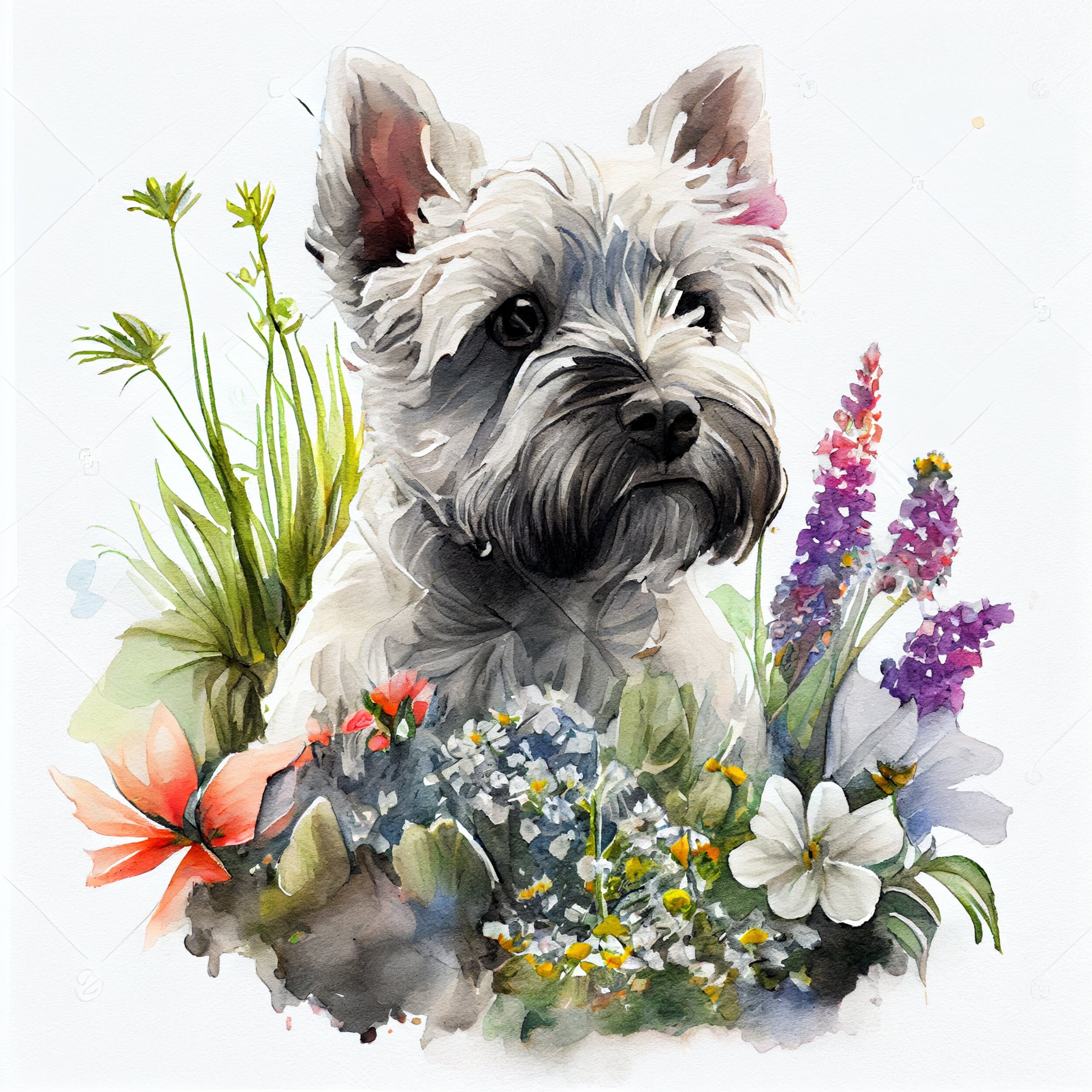 Mini Schnauzer Puppy Digital Watercolor Clipart Cute Schnauzer Dog