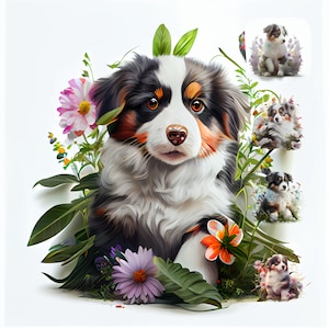 Lot de cliparts miniatures pour chiots bergers américains – 17 illustrations JPG
