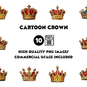 Cartoon Crown Clipart Bundle – 10 High-Res PNG Crowns for DIY, Party Invites & Scrapbooking