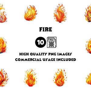 Fire Clipart digitale download, levendige brandende graphics, vlamillustratie voor creatieve ontwerpen en doe-het-zelf-knutselen