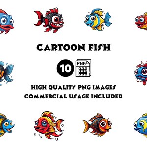 Cartoon Fish Clipart Set: Whimsical Ocean Illustrations, Digital Art, Kids Crafting, Underwater Graphics