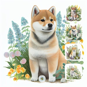 Shiba Inu Puppy Watercolor Clipart Bundle – 18 JPG Files