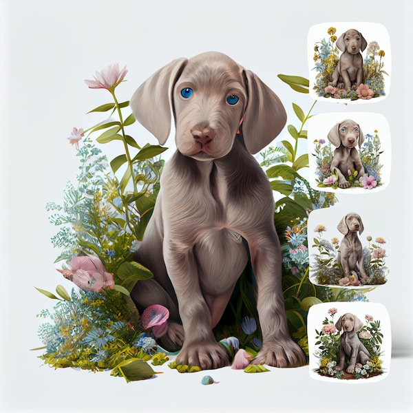 Weimaraner Puppy Digital Watercolor Clipart, Weimaraner Printable Wall Art, Design Resource, Digital Paper Pack