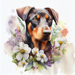 Digital Watercolor Illustration of Doberman Puppy